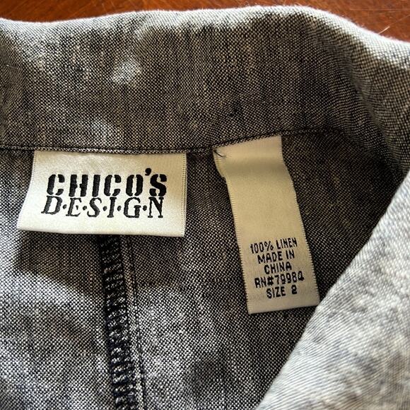 Chico’s 2 Design Grayish Blue Linen Jacket Top Woman Size 12 Button Front - Picture 5 of 8
